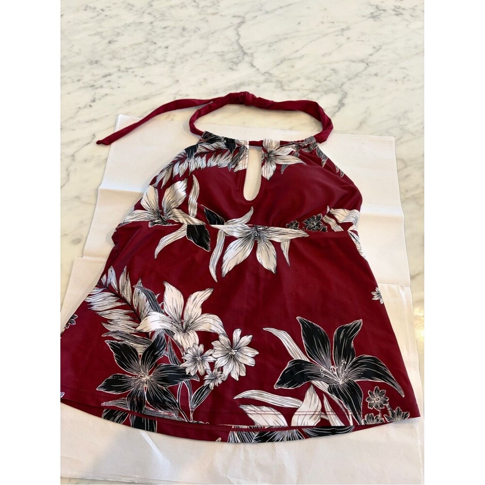 Kona Sol Burgundy Floral Halter Swim Top